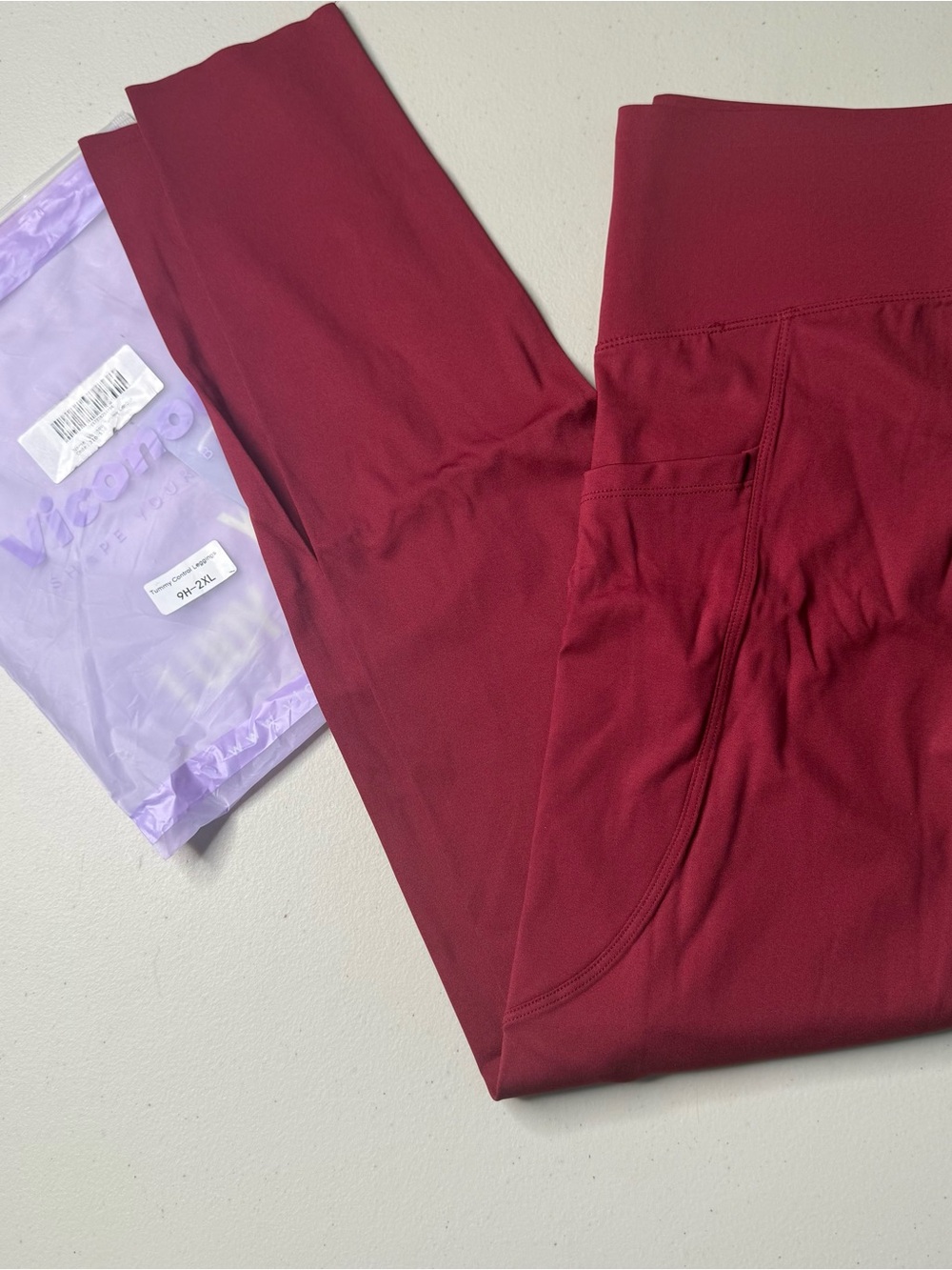 Viconow Women’s Tummy Control High Waist Leggings Side Pockets 2XL Cranberry